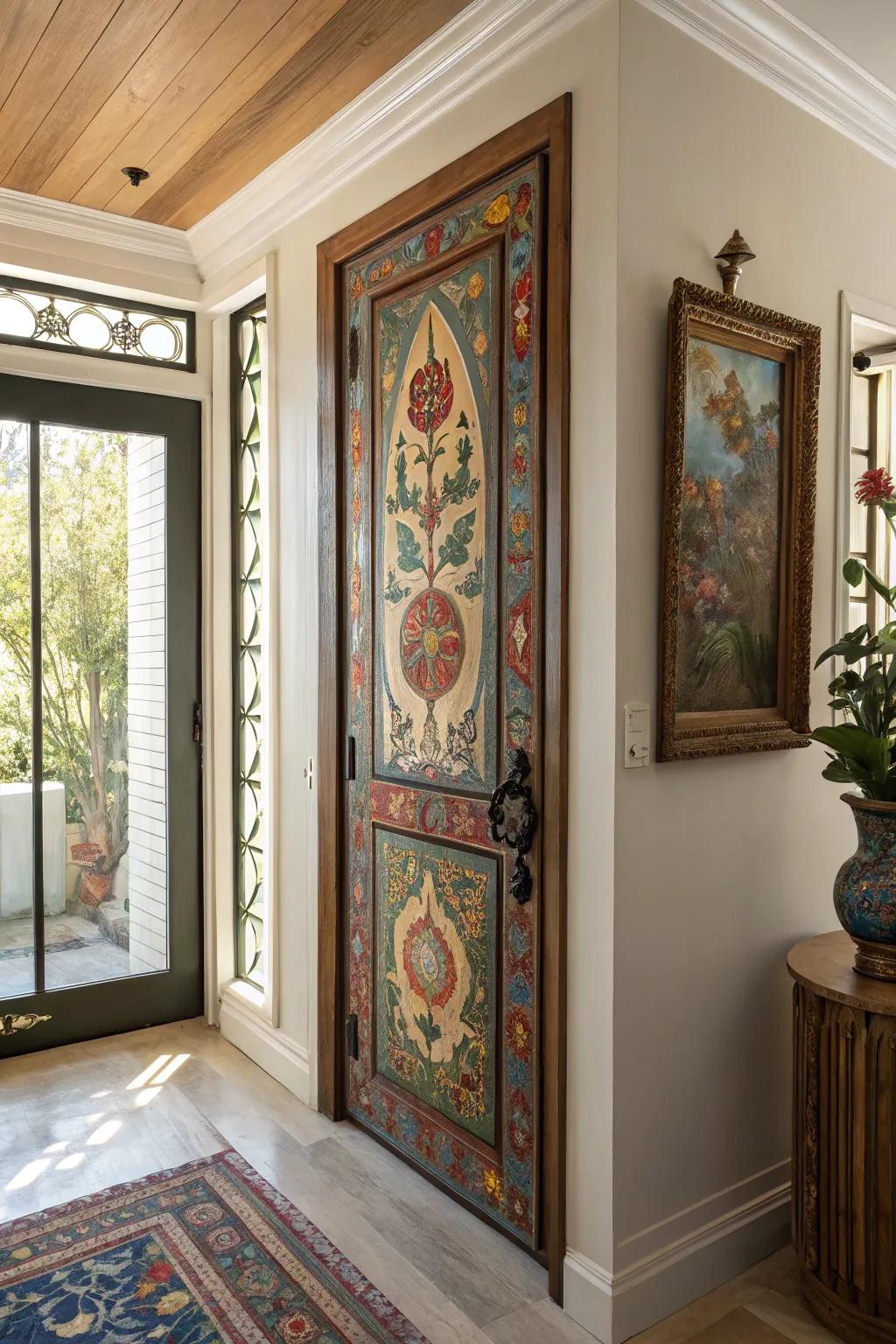 An artistic panel concealing a hidden door