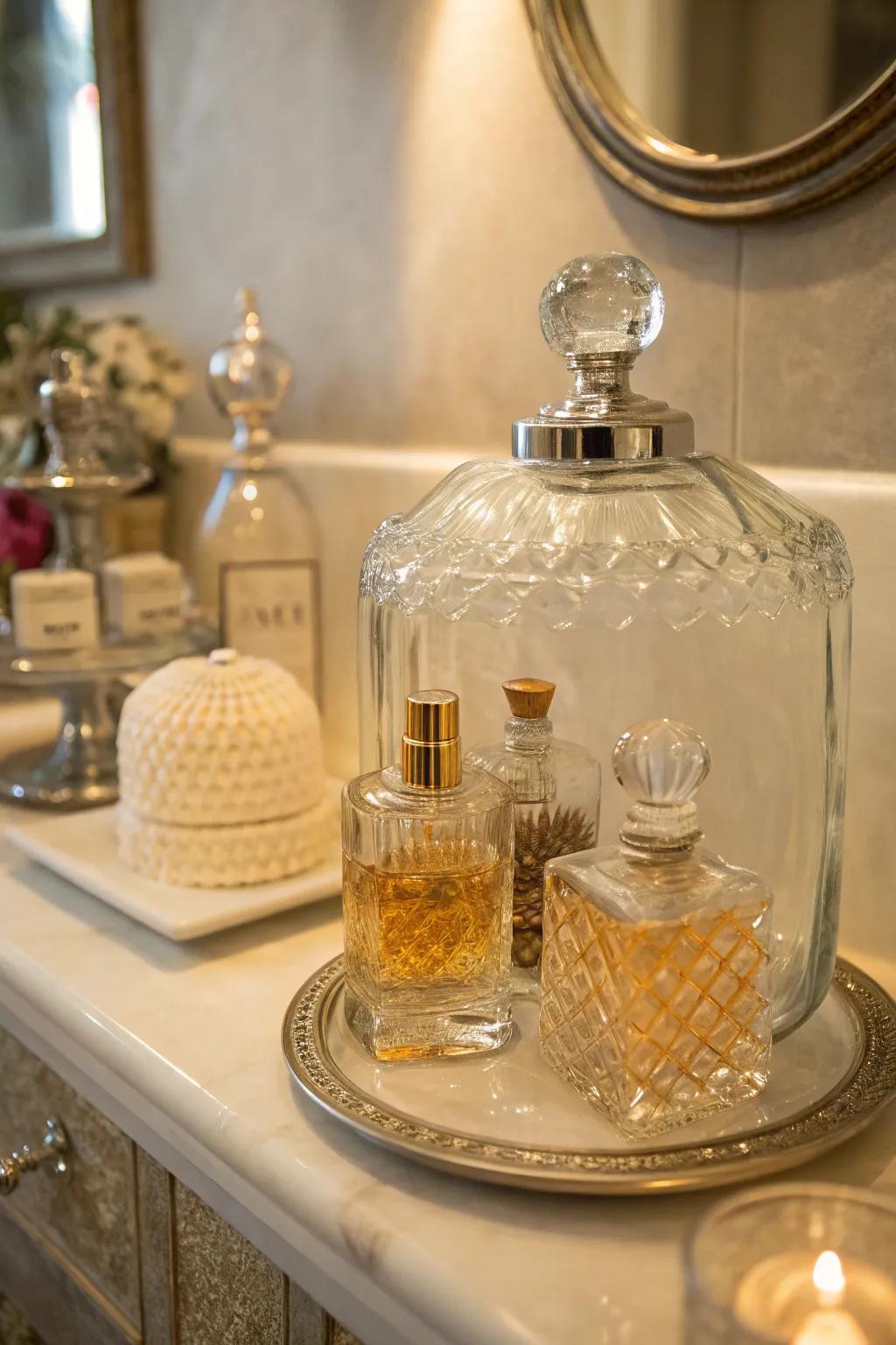 Add sophistication with a vintage perfume bottle display.