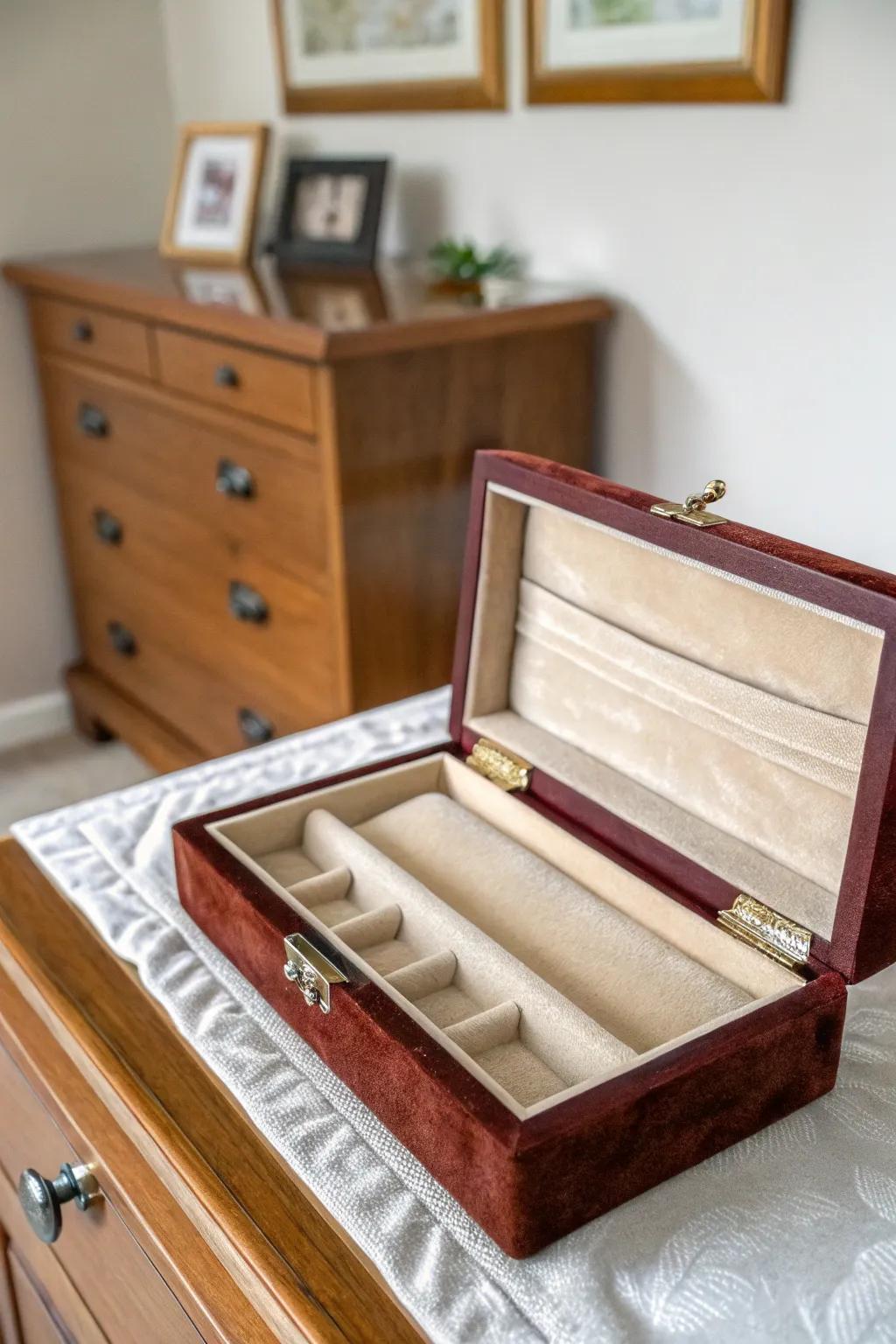 Velvet-lined boxes offer a luxurious and safe storage solution.