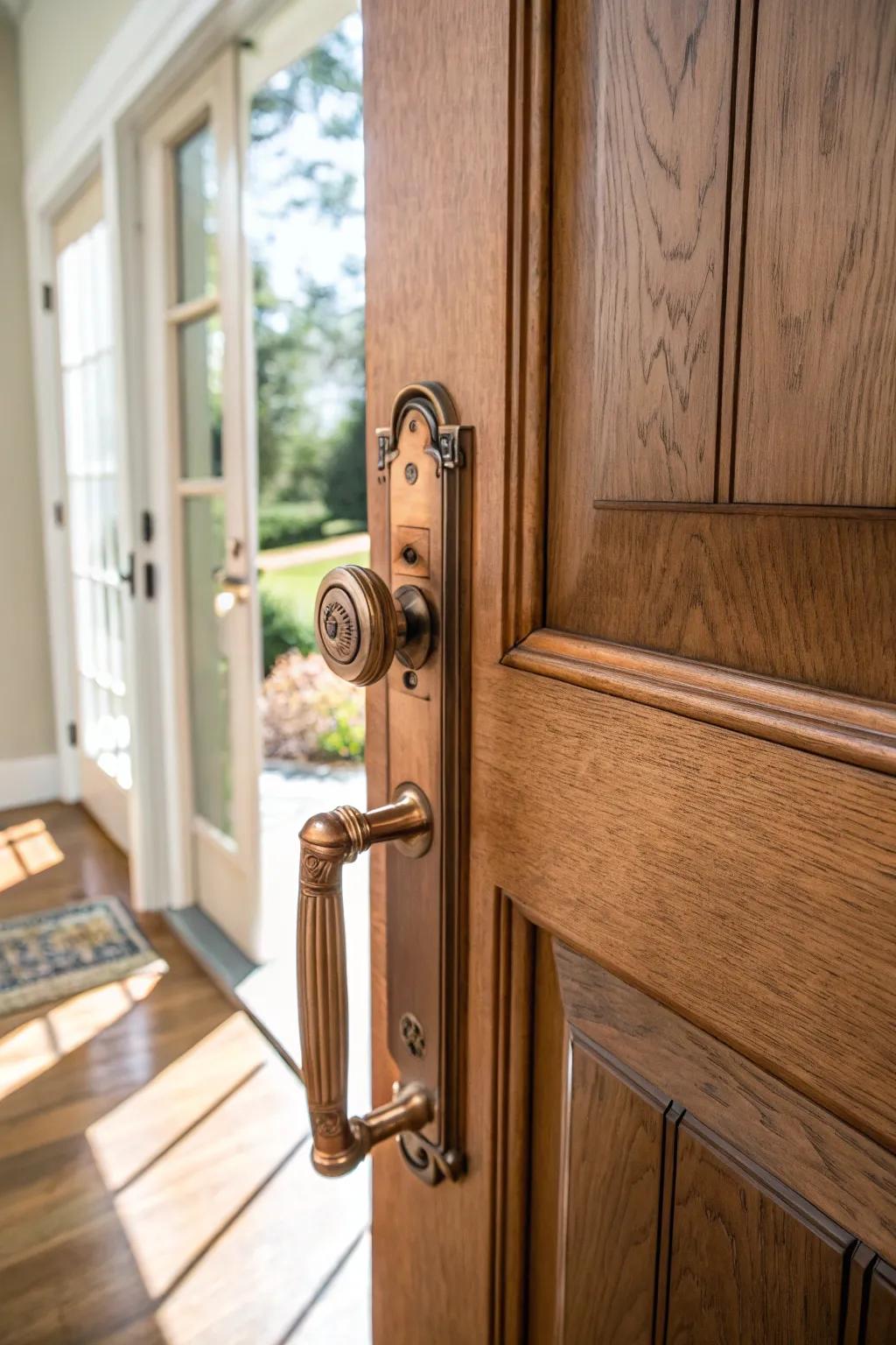 Add a distinctive touch to your home with a copper door handle.