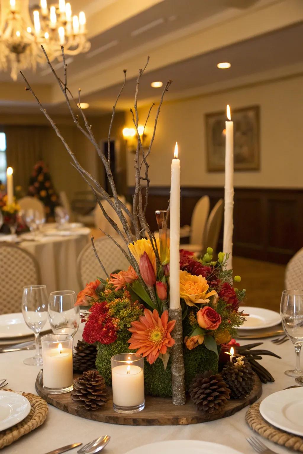 A festive and elegant table centerpiece crafted from sticks.