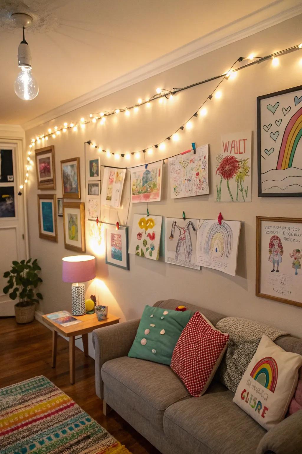 A home transformed into a gallery for a family art show.