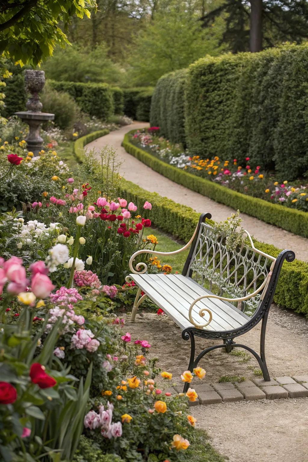 Relax in style with a charming garden bench.