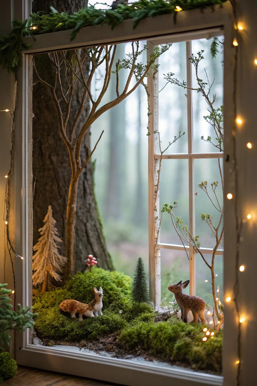 A fairytale forest scene bringing magic to a window.