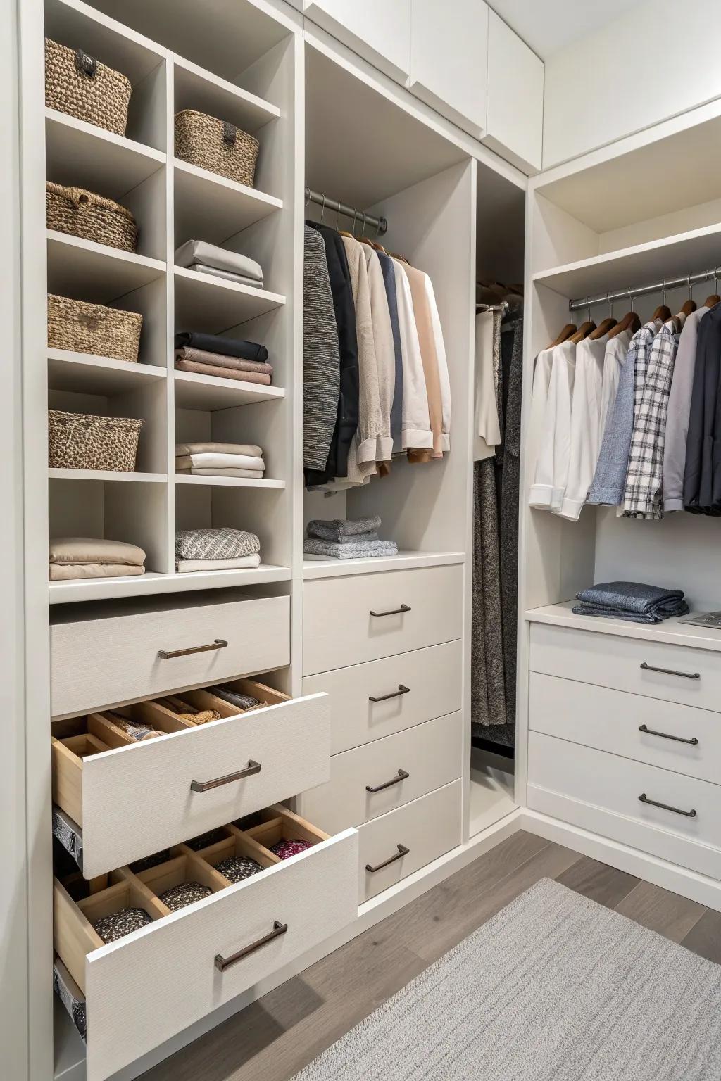 Drawer dividers keep small items neatly organized.