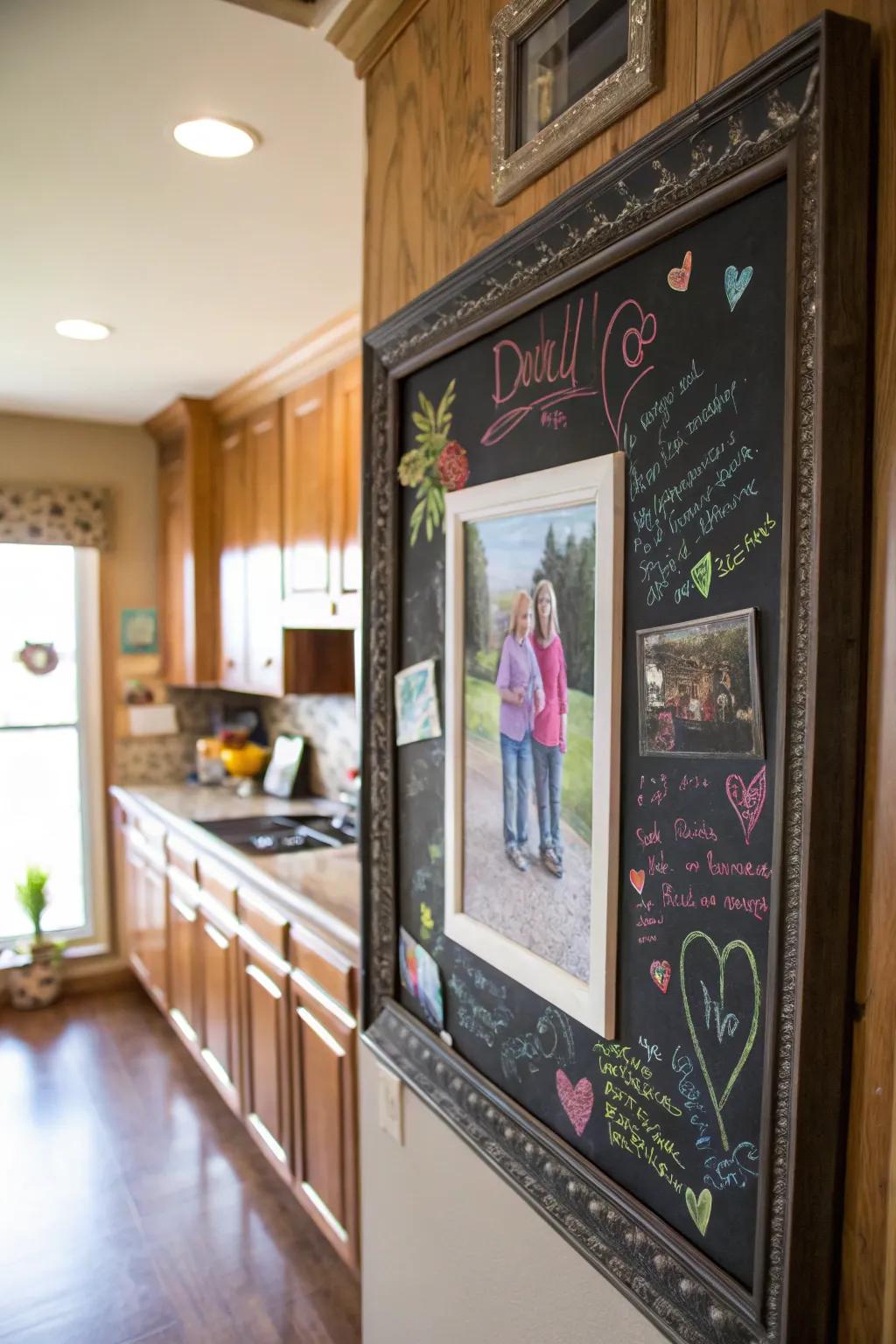 Personalize your display with an interactive chalkboard frame.