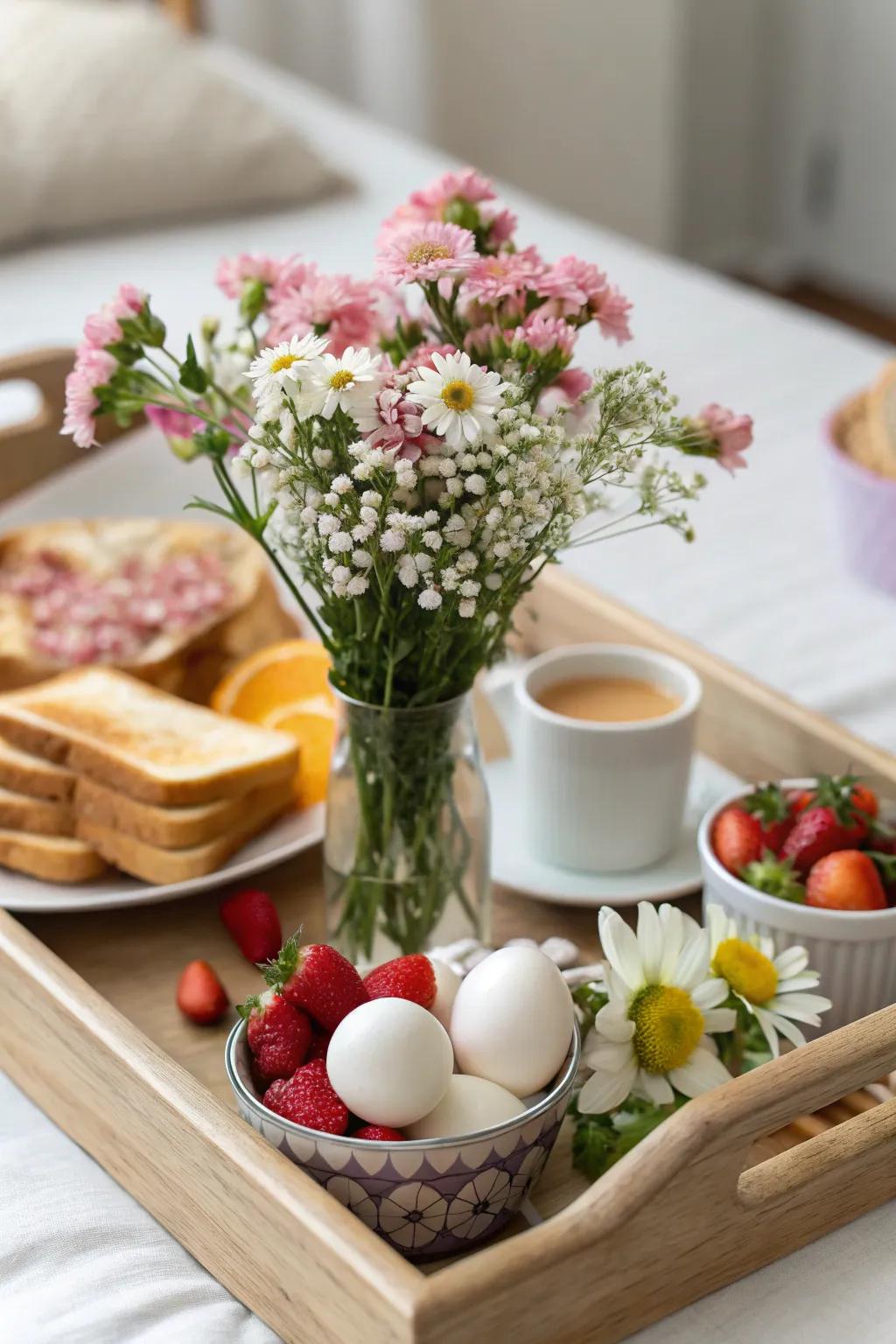 A special breakfast tray arrangement that adds charm to the morning.