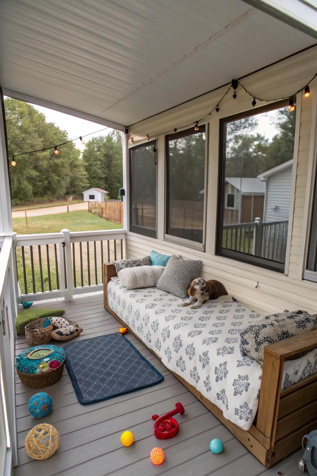 A pet-friendly zone ensures your furry friends enjoy the porch as much as you do.