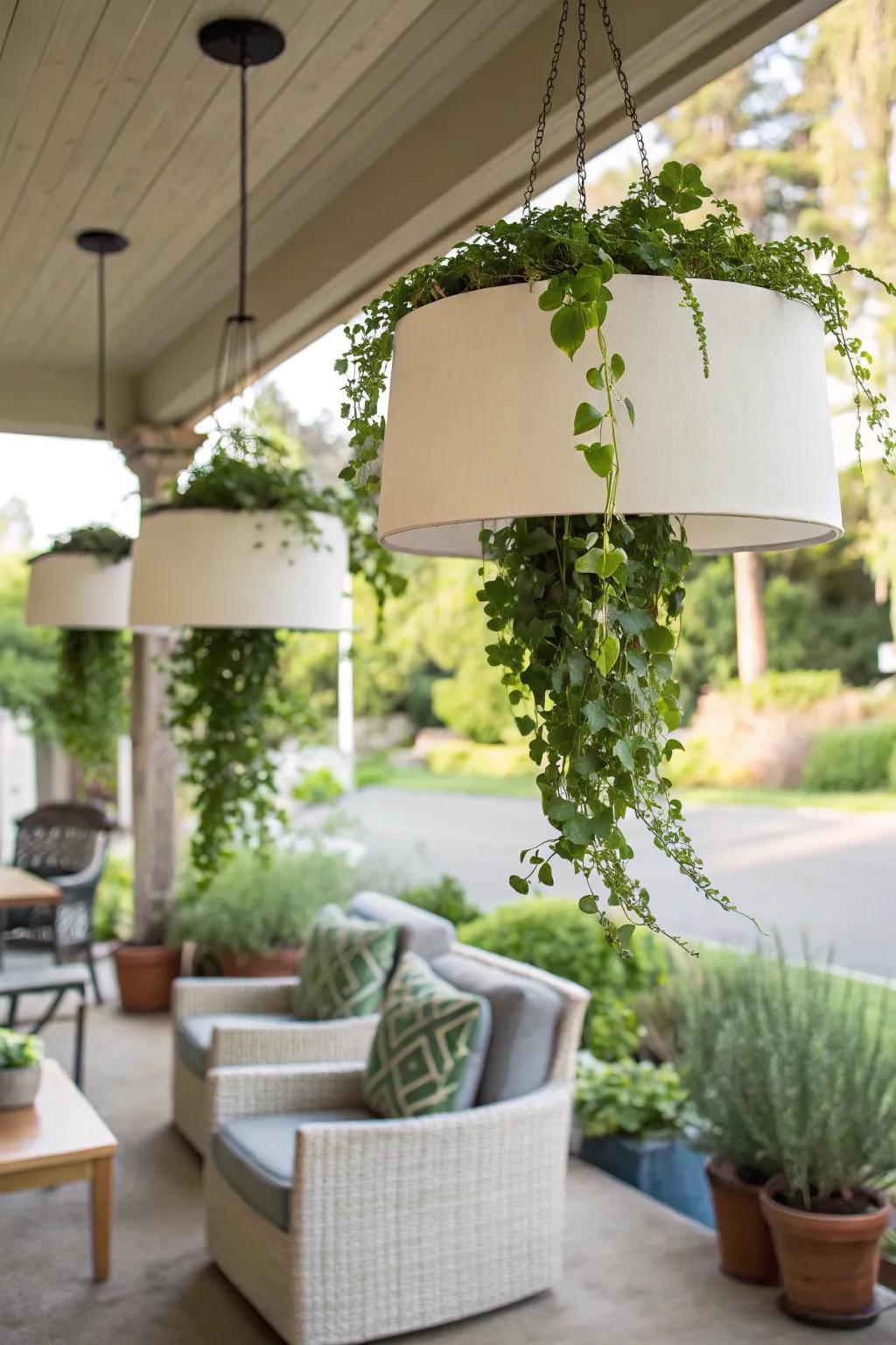 Lampshades offer an elegant and unexpected touch as planters.