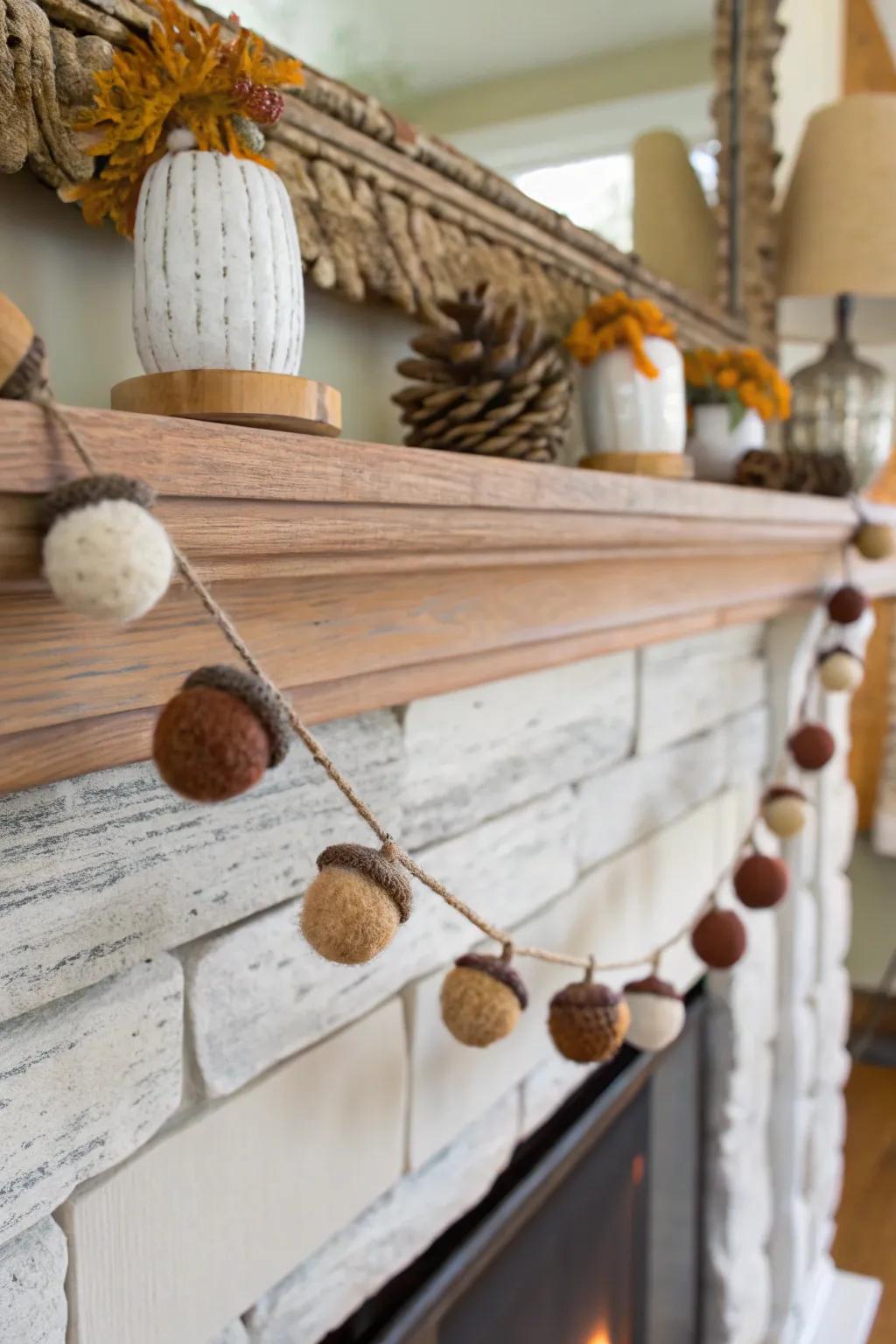 Add woodland charm to your decor with a felted acorn garland.