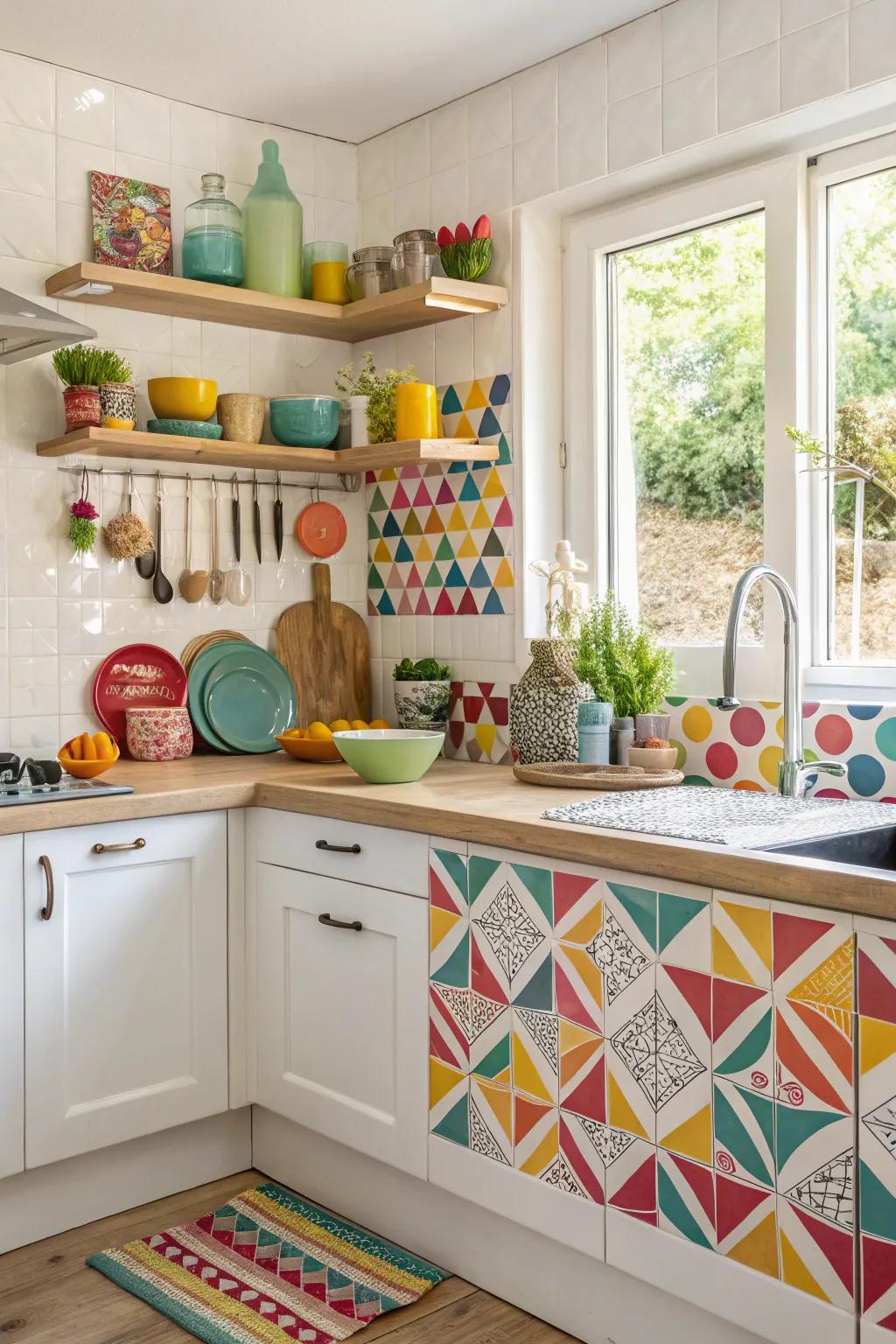 Geometric shapes add a playful and modern touch to your kitchen.