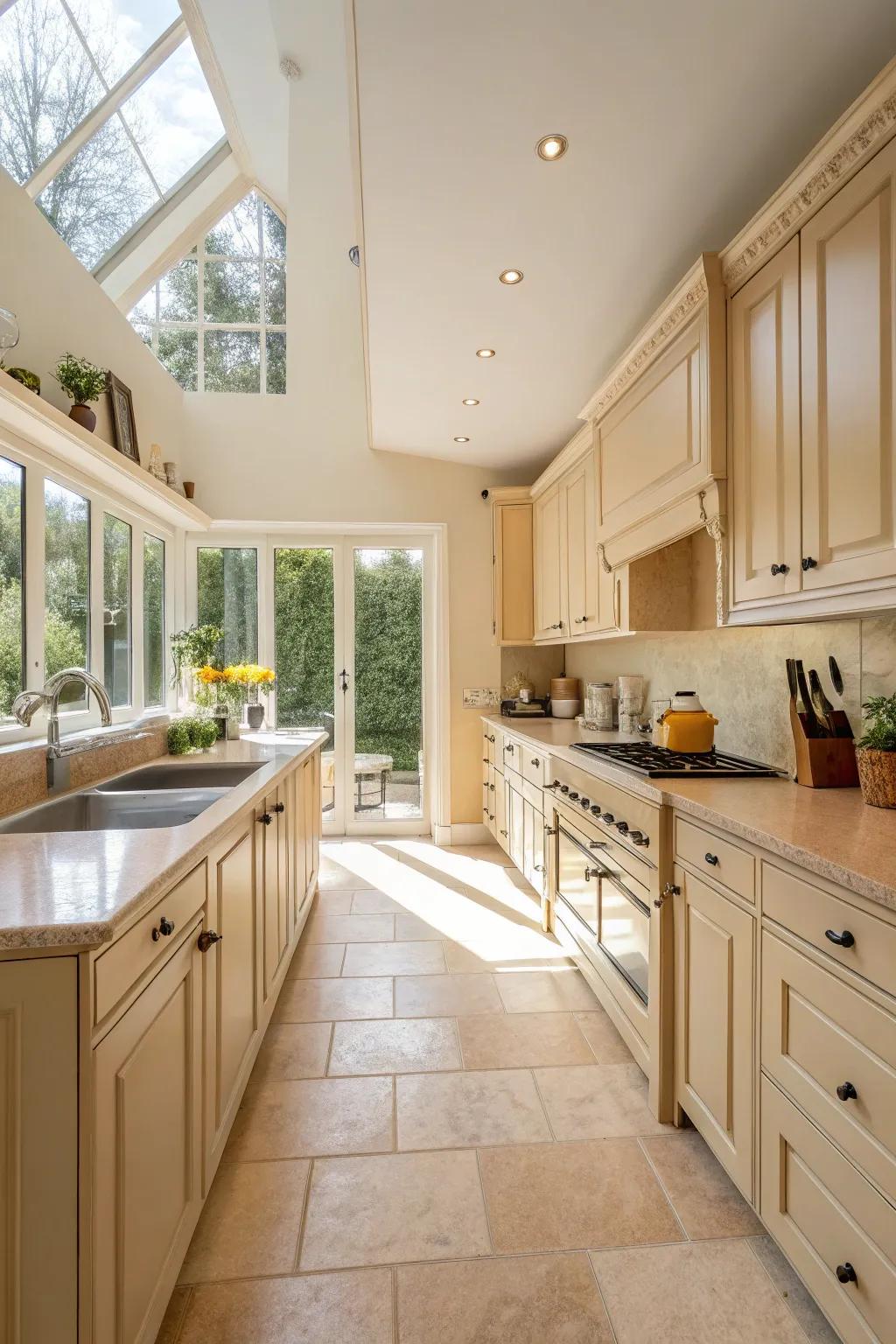 Light colors that enhance the openness of a kitchen.