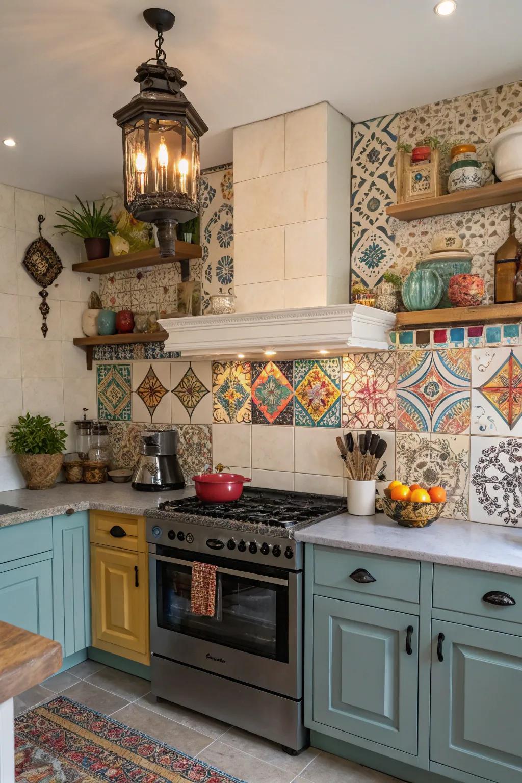 Eclectic sconces create a personalized and unique kitchen look.