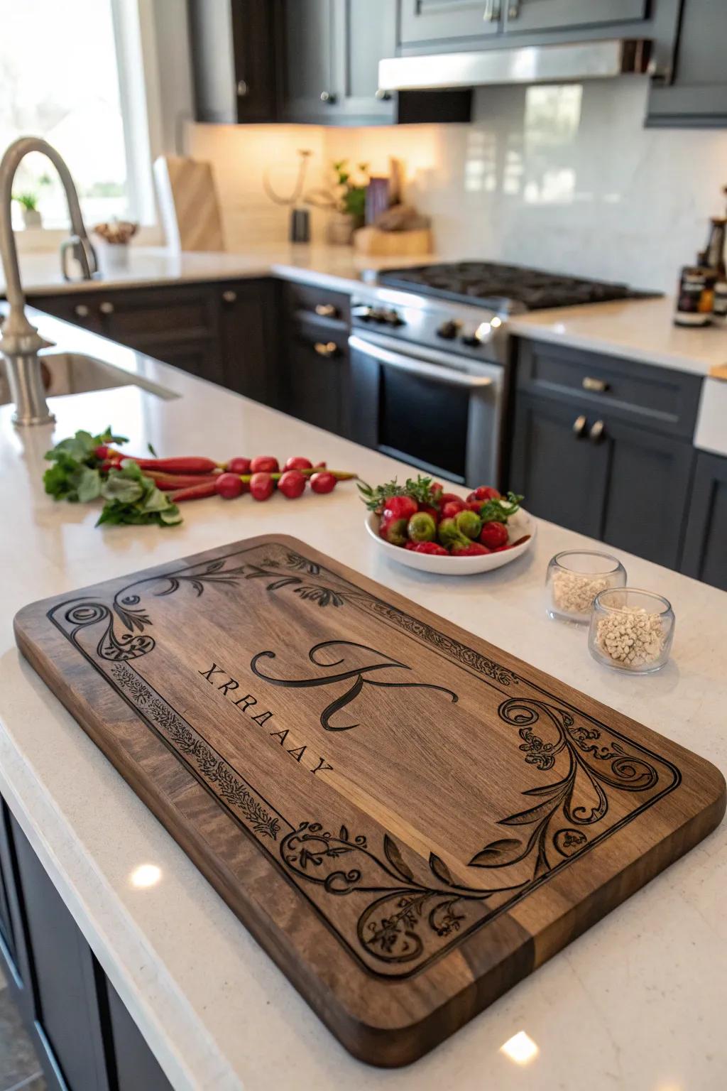 A personalized cutting board that combines utility with sentiment.