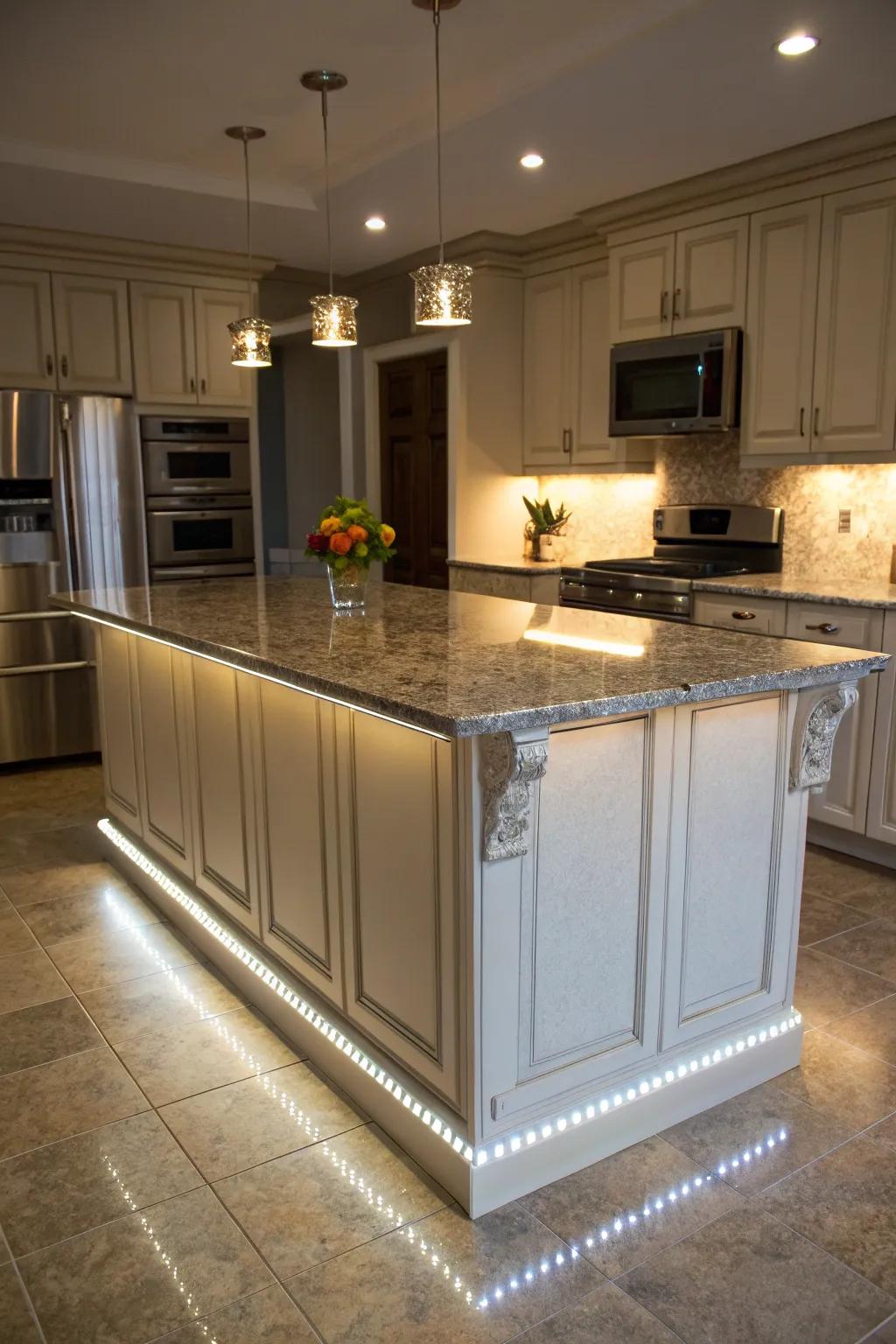 LED lighting turns kitchen islands into stylish focal points.