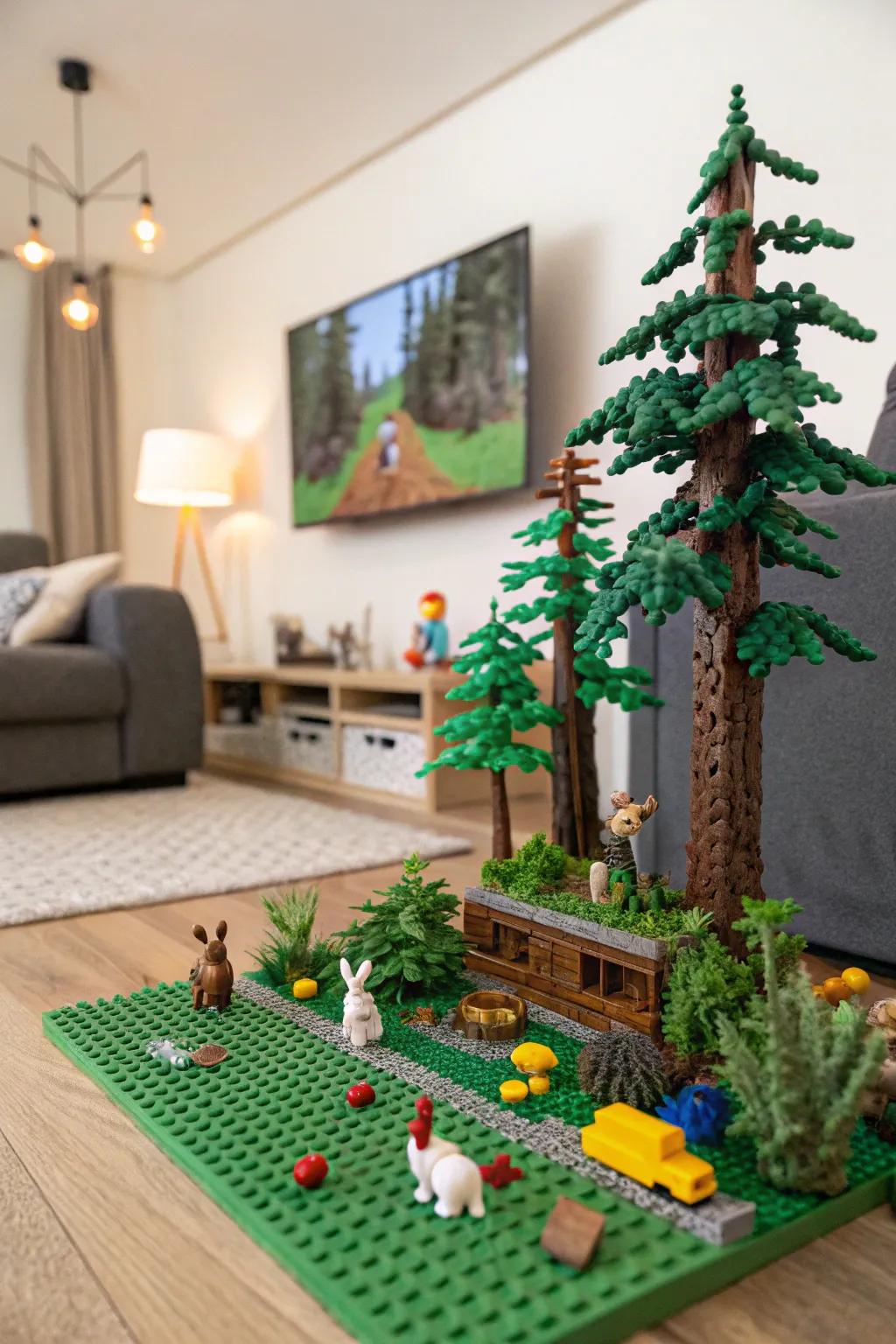 A calming LEGO nature scene brings outdoor beauty indoors.