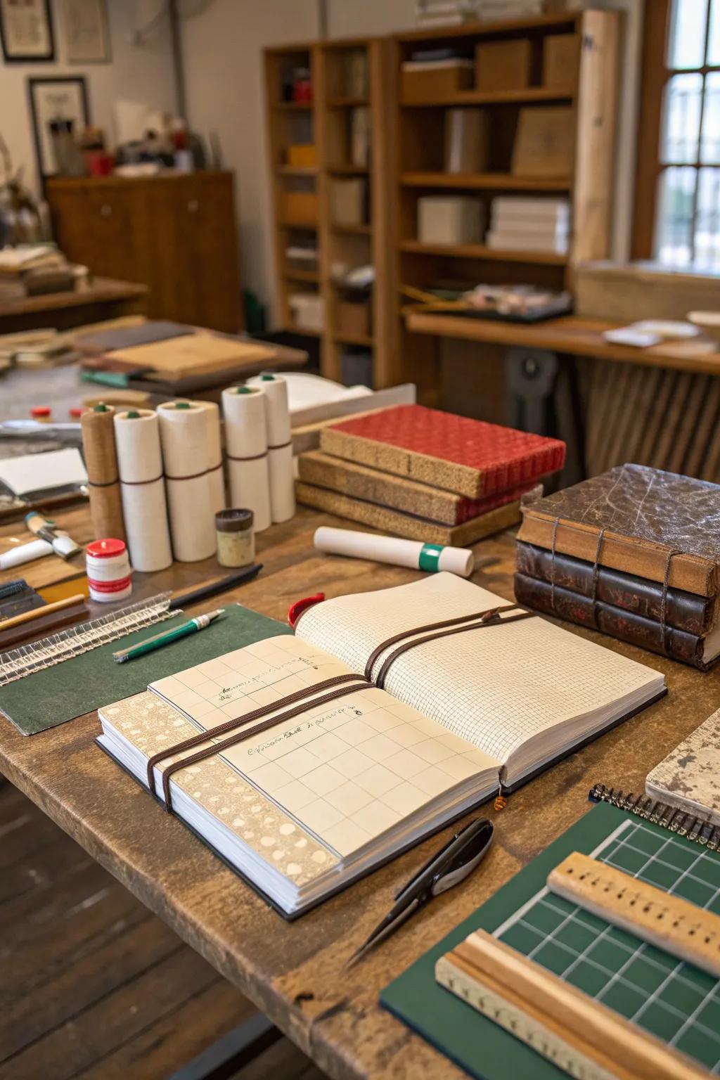 Bookbinding station: crafting the pages of your story.