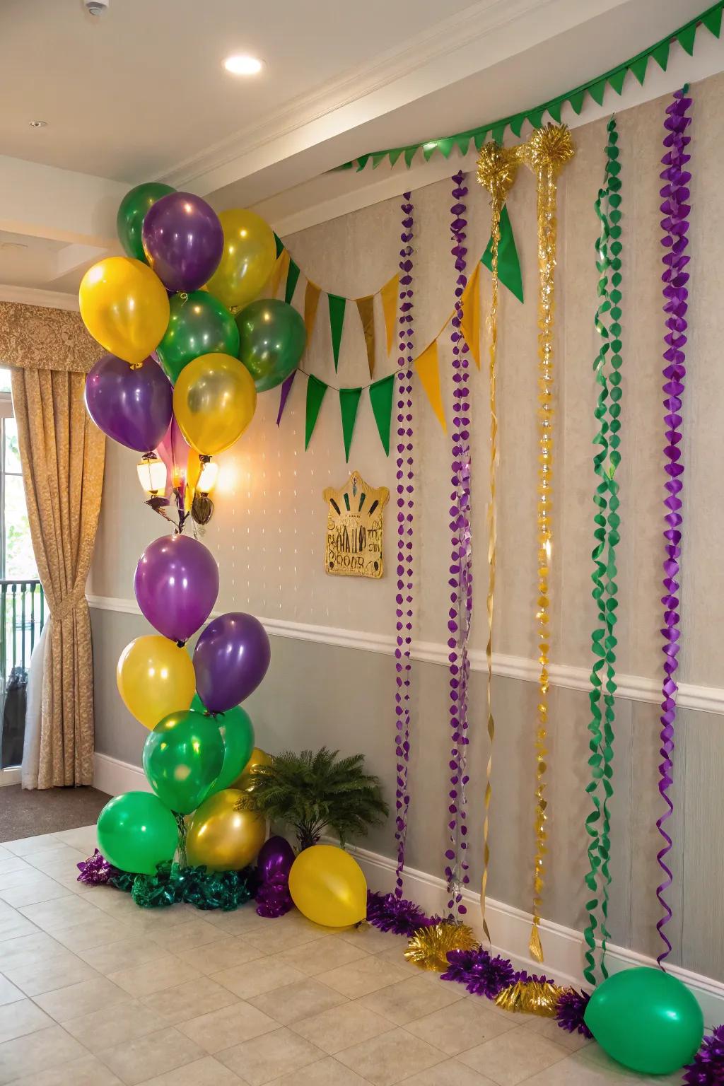 Make memories with a colorful Mardi Gras photo backdrop.