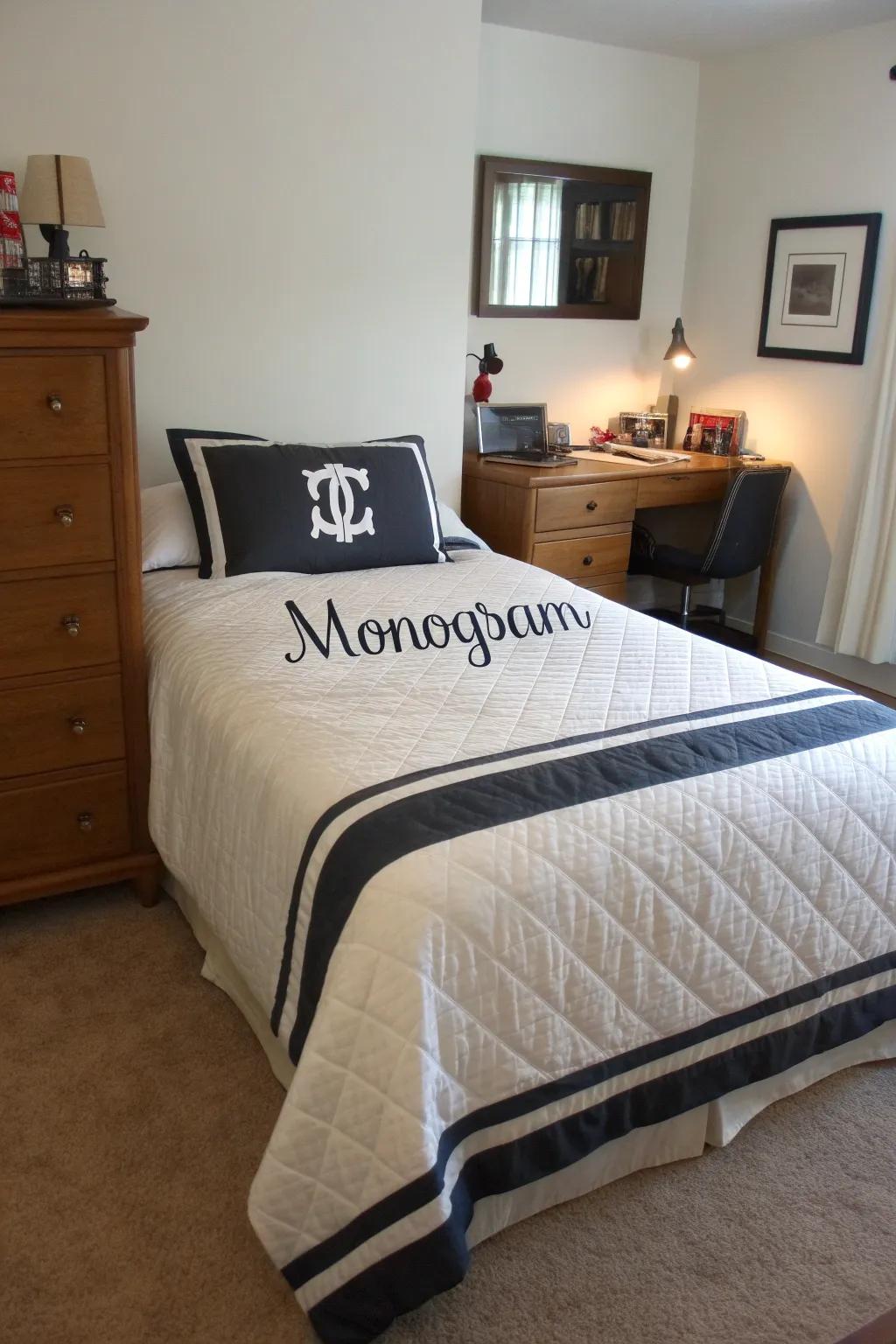 Custom bedding adds a personal and stylish touch.