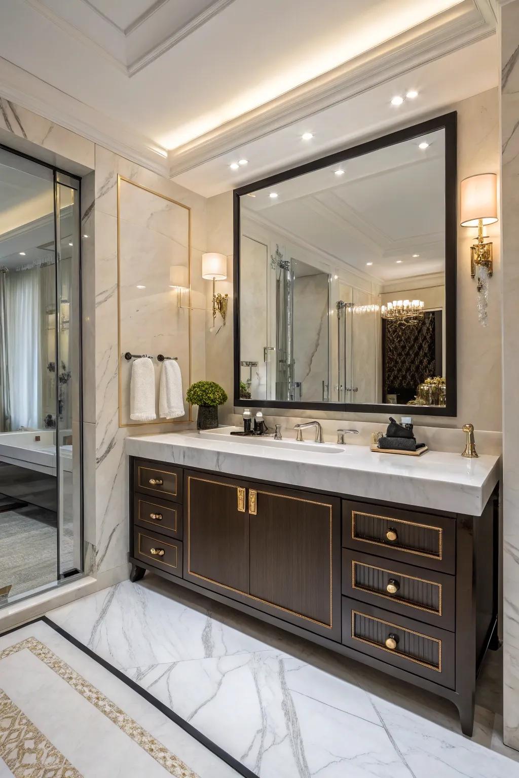 Custom vanities provide tailored functionality and style.