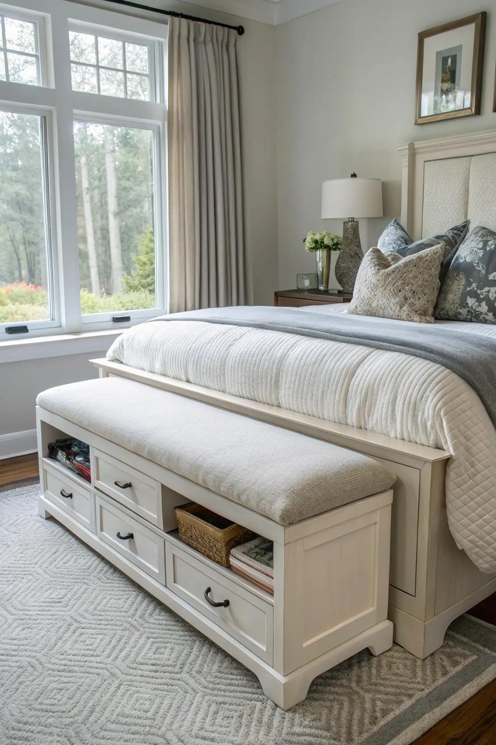 Dual-purpose furniture adds style and practicality to the bedroom.