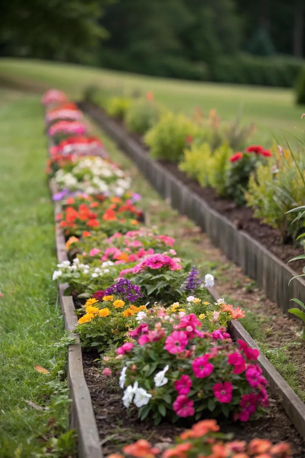 Planting in odd numbers creates a natural and balanced look in narrow flower beds.