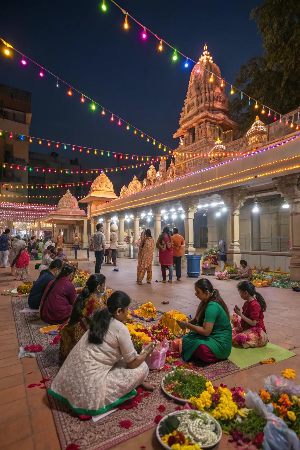 A community gathered for a festive Navratri decoration event.