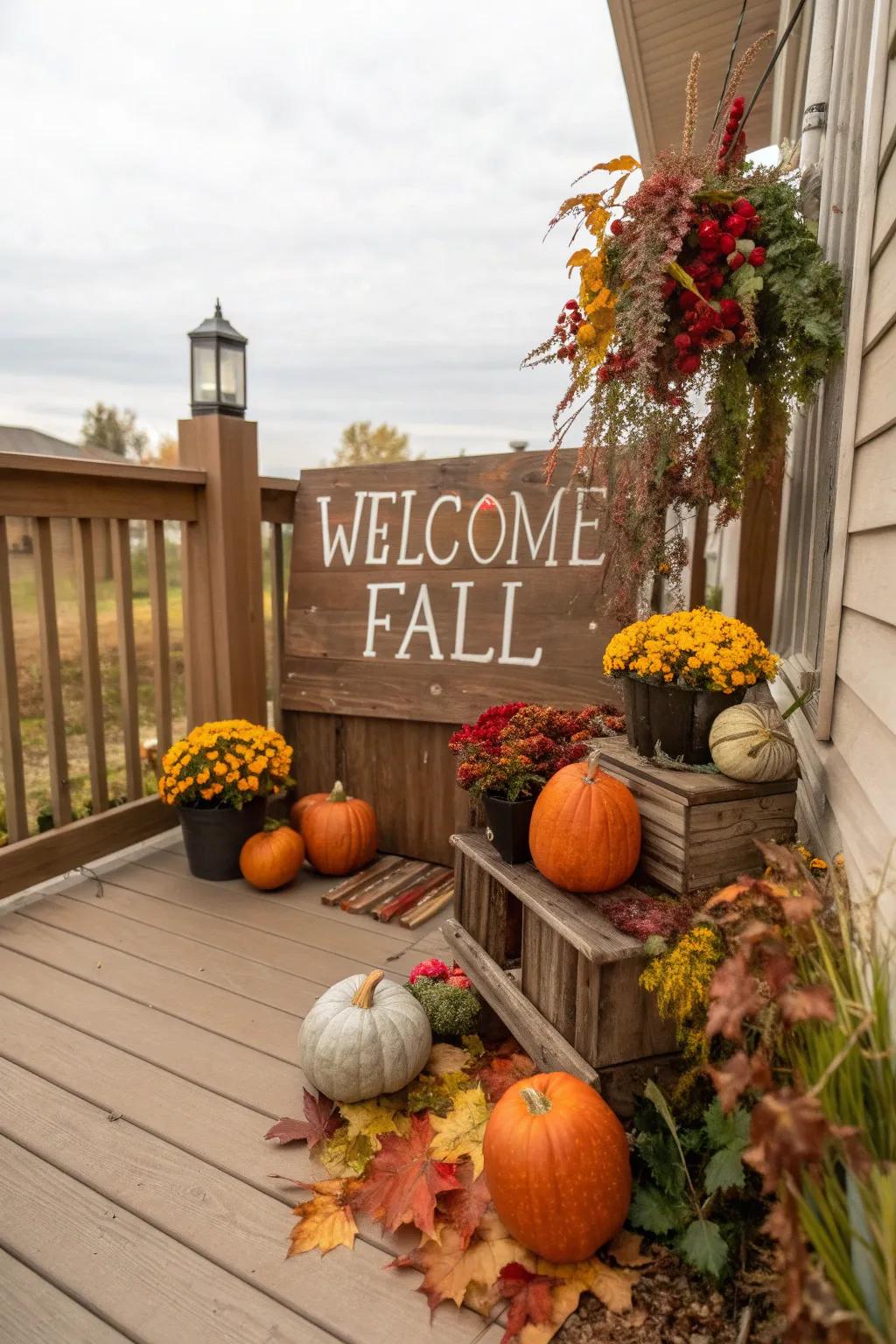 Seasonal signage adds a personal touch to fall decor.