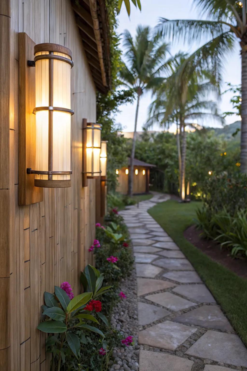 Bamboo sconces add a natural, tropical touch.