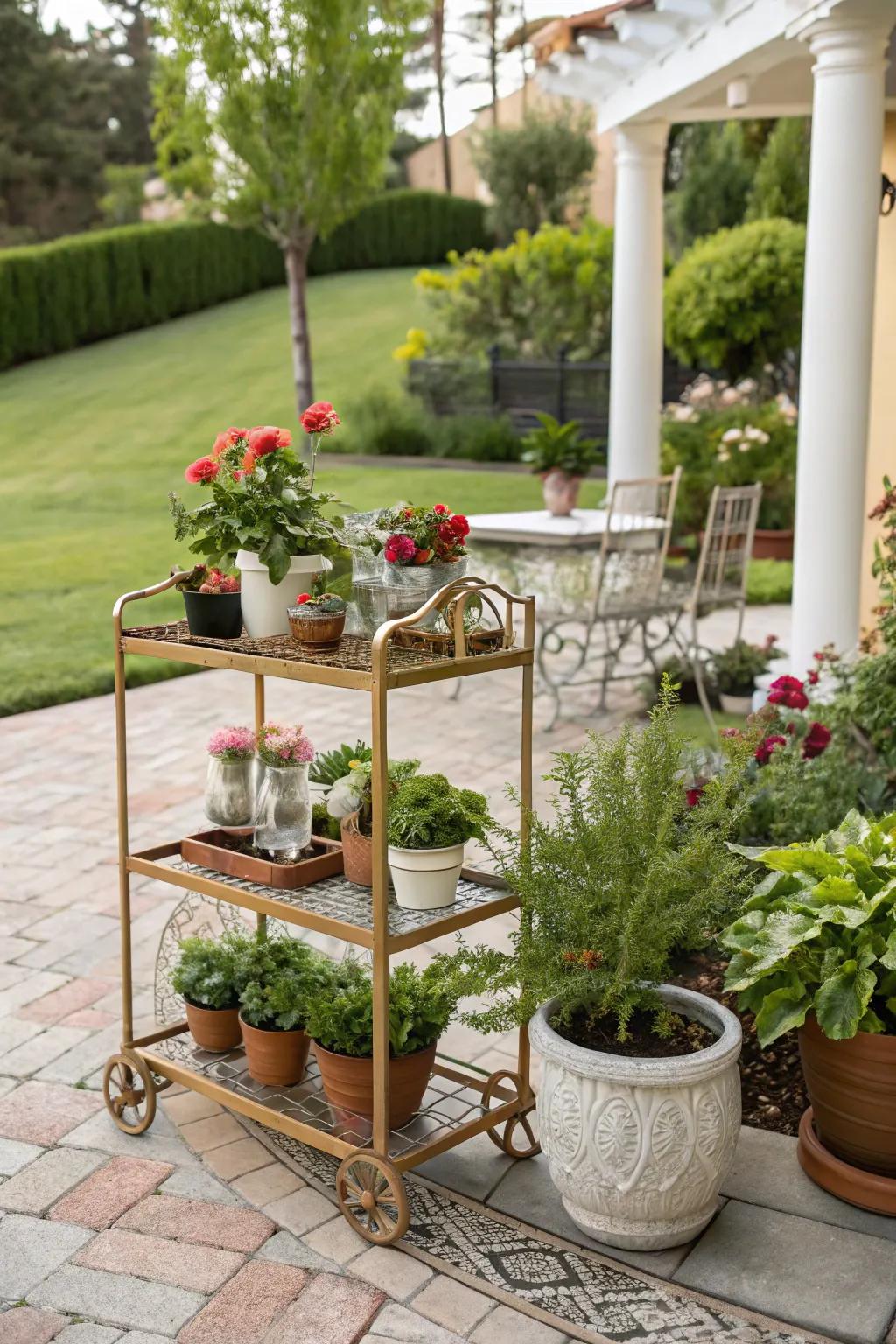 Add sophistication with a bar cart plant stand.