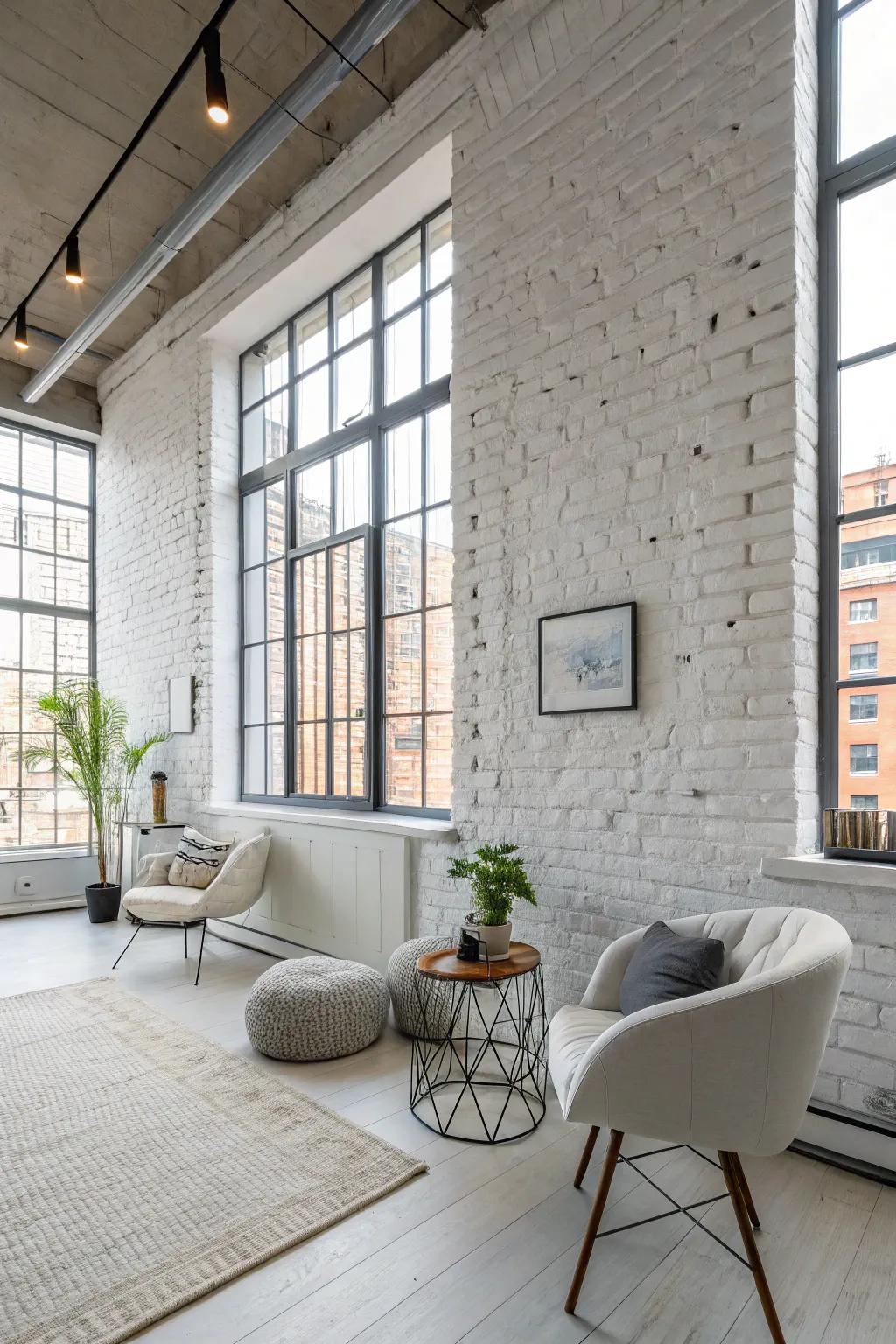 Painted brick walls offer a modern and bright update to this loft.