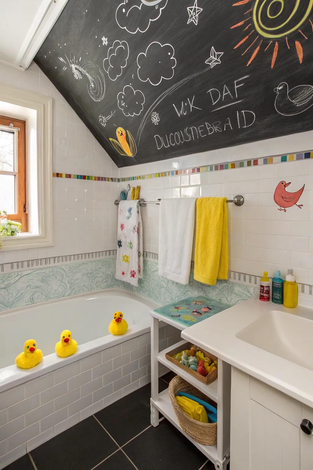 Chalkboard ceilings can turn your bathroom into a creative and interactive space.