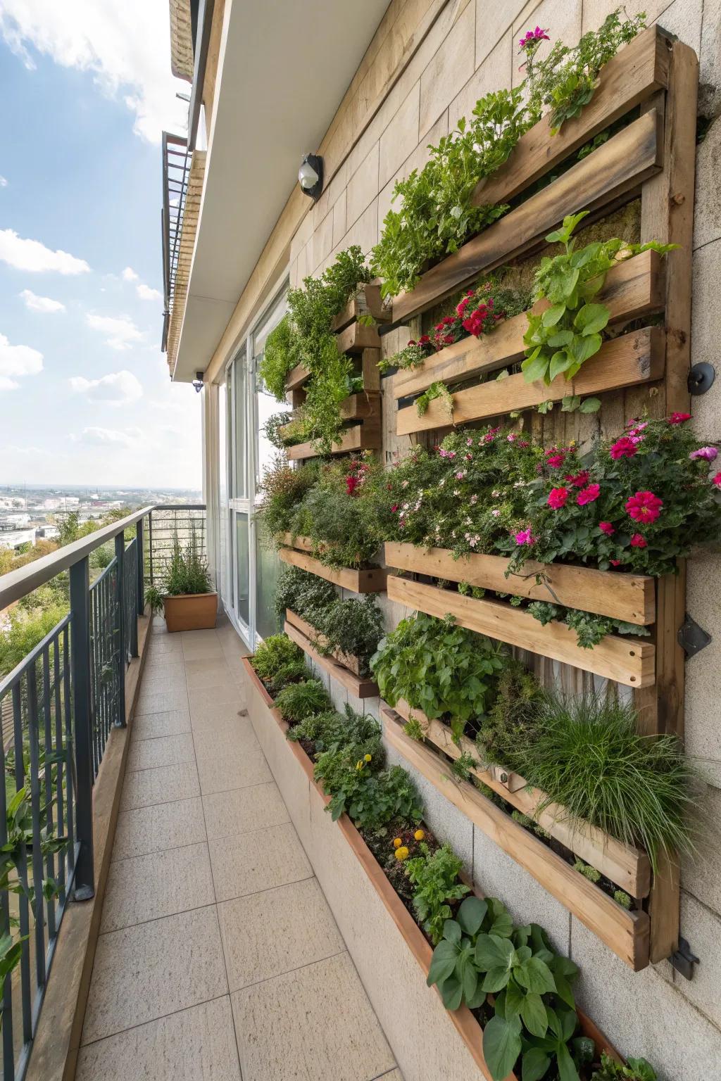 Maximize greenery with a pallet vertical garden.