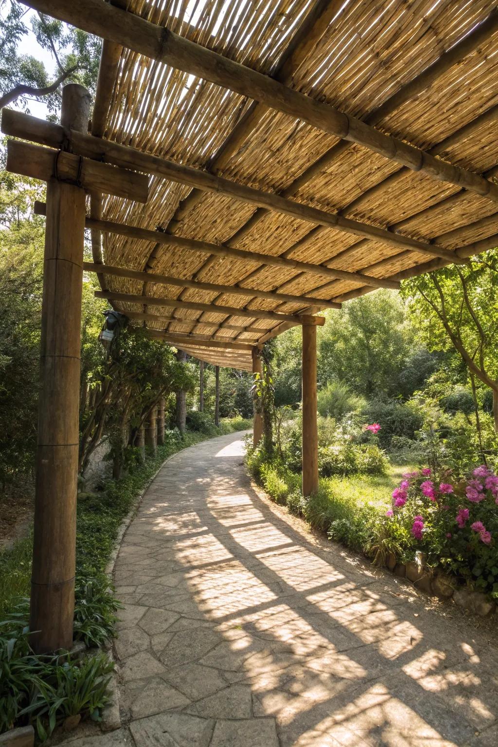 Natural bamboo roofs offer sustainable and stylish shade.