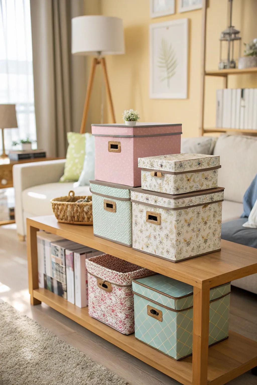 Decorative boxes combine flair with functionality.