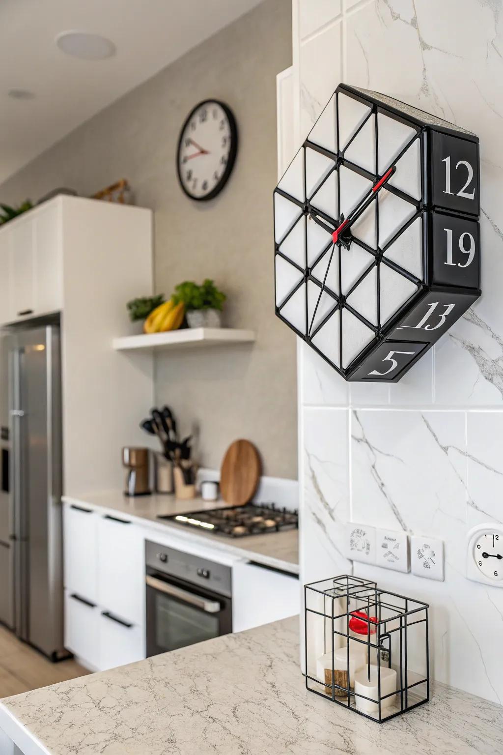 A puzzle cube clock blends modern design with functionality.