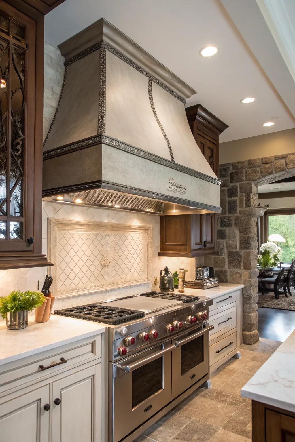 Metal trim on range hoods adds a sleek and refined touch.