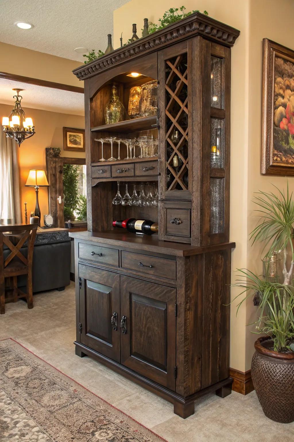 A custom rustic bar cabinet, perfectly tailored to your home.