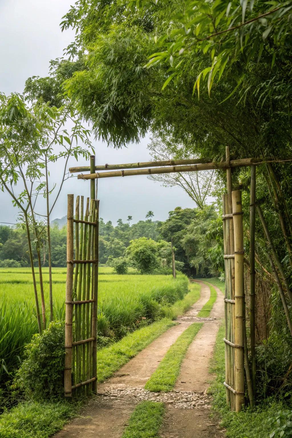 Bamboo gates offer an eco-friendly and natural entrance.