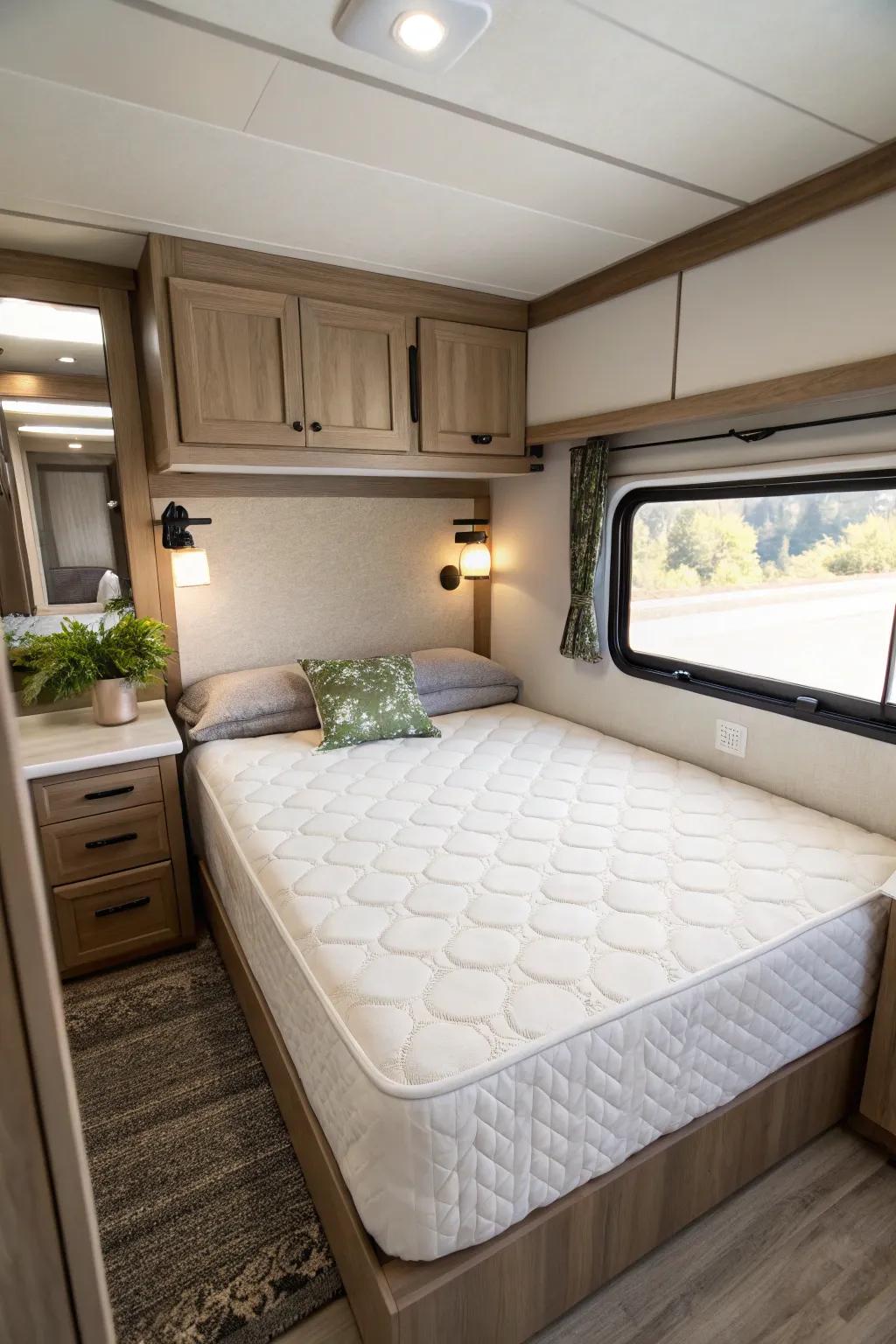 Minimalist frames maintain a clean and serene RV interior.