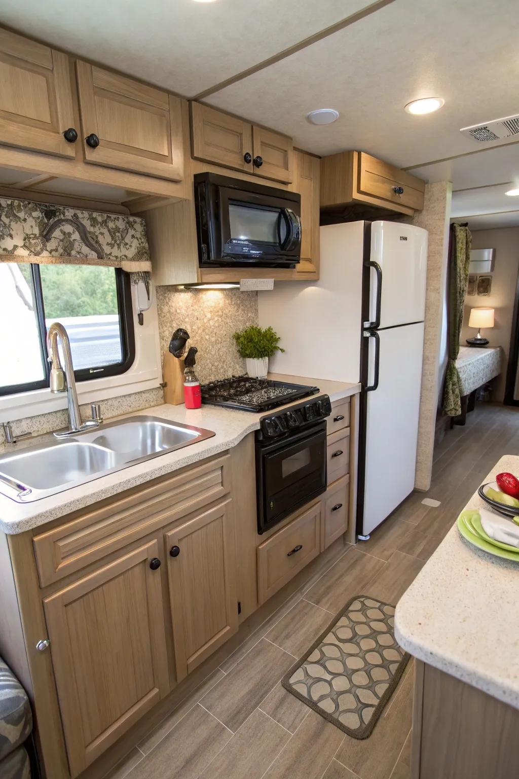 Compact appliances save space and keep your RV kitchen functional.