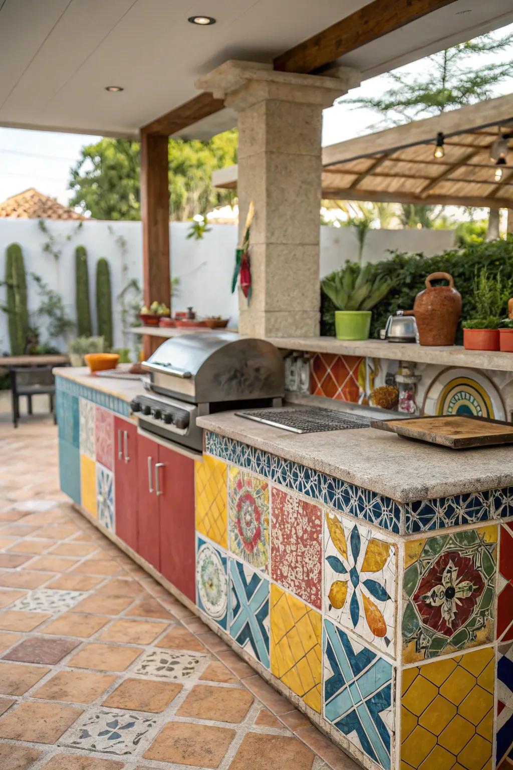 Color and texture bring vibrancy to a small kitchen.