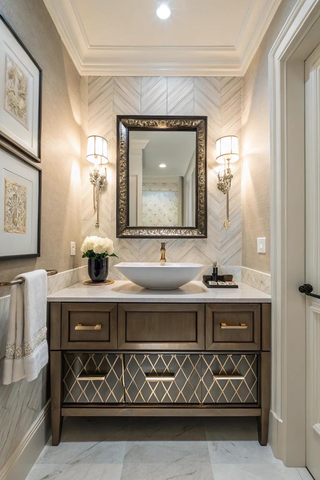 Unconventional design choices make a bold statement in powder rooms.