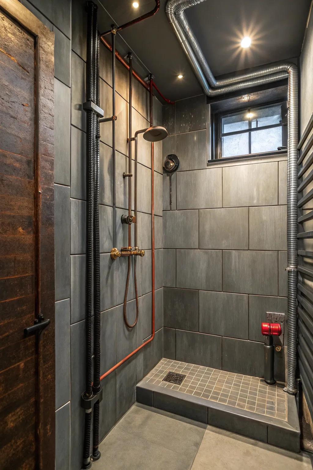 A small shower featuring industrial elements for an edgy look.