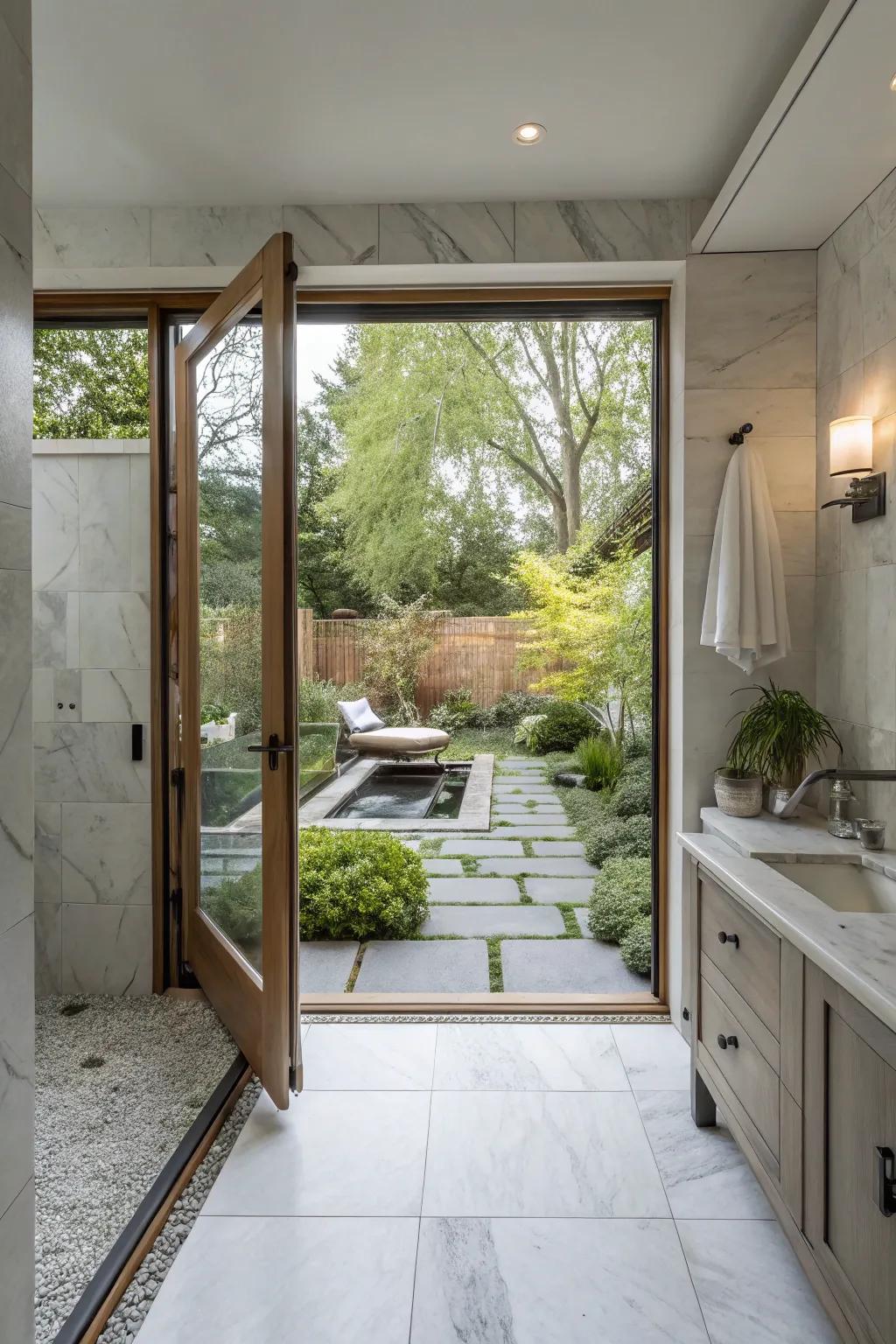 Connecting to an outdoor space brings nature into your bathroom.