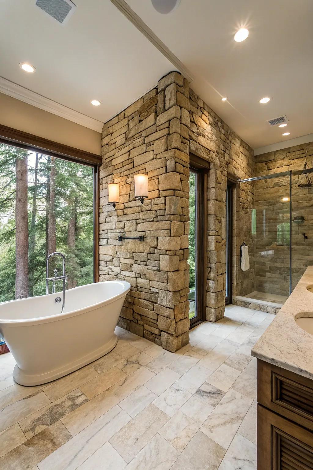 The ultimate retreat with expansive stacked stone design.