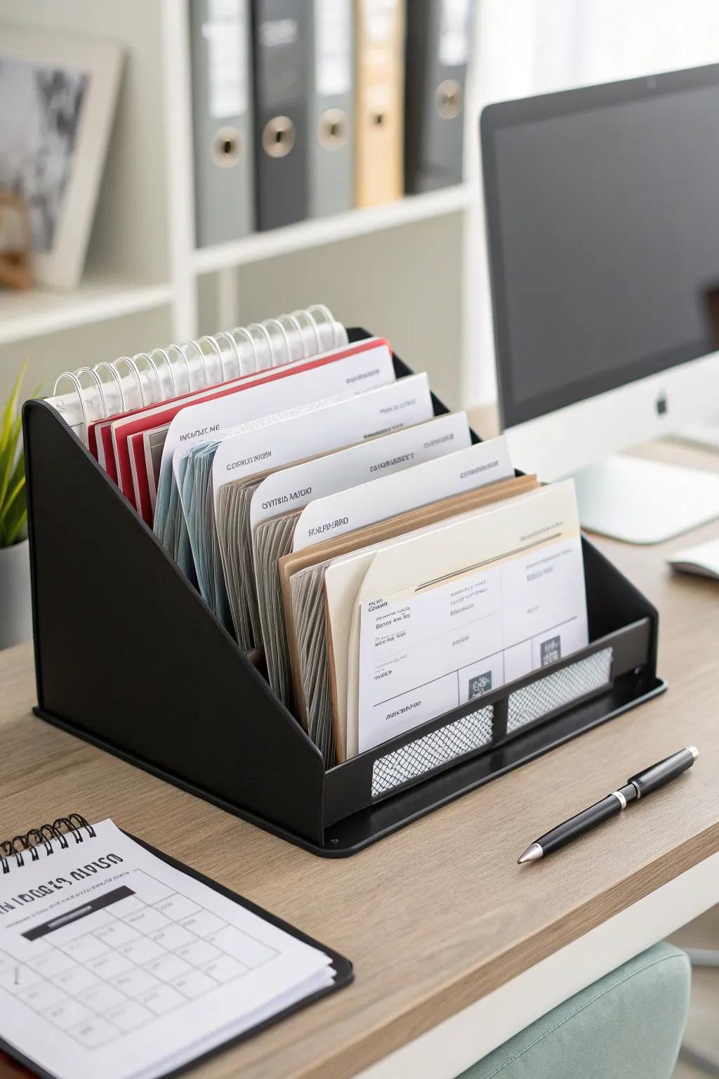 Keep documents tidy and organized with a desktop file sorter.