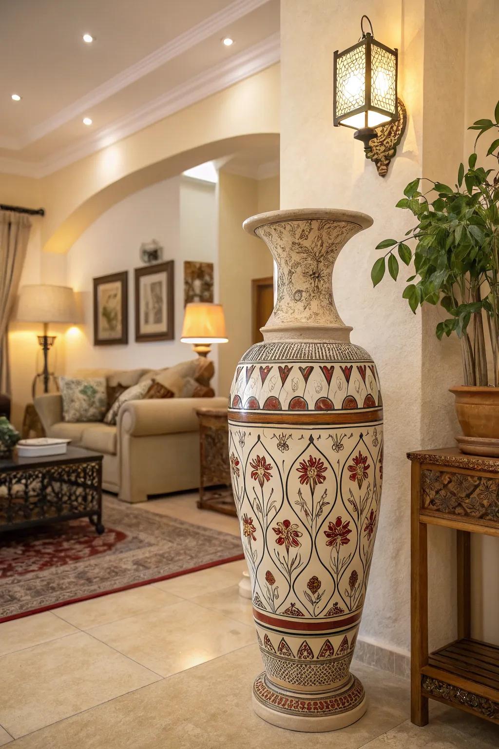 Mediterranean-style vases add warmth and history.