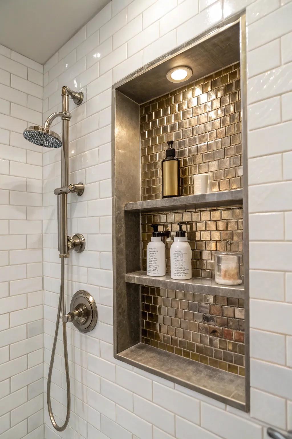 Metallic tiles bring glamour and sparkle.