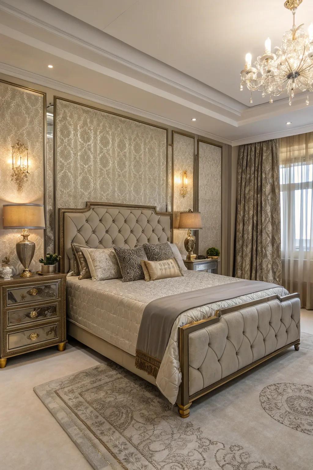 A touch of luxury enhances the elegance of this townhouse bedroom.